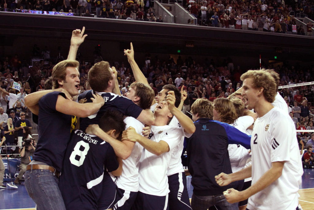 Volleyball team celebrating NCAA championship victory