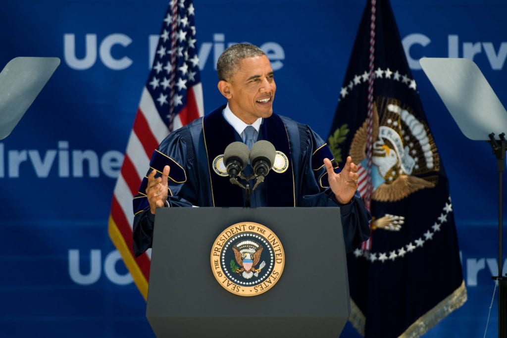 Obama speaking during Commencement 2014