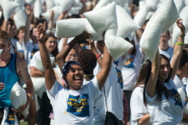 Cheering students during pillowfight