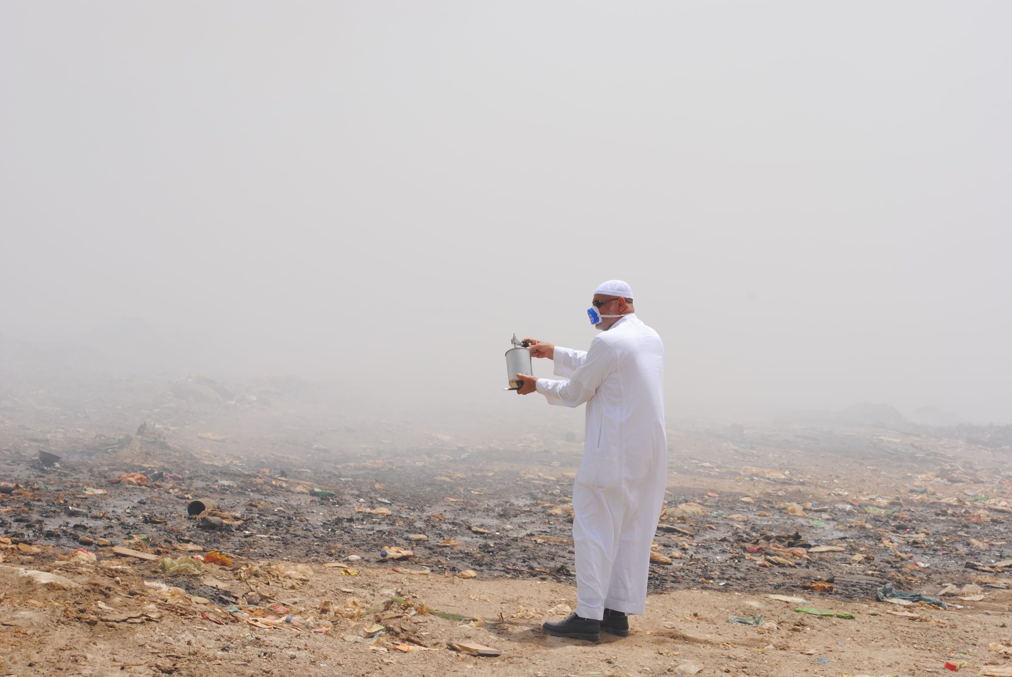Researcher testing air pollution in the Middle East