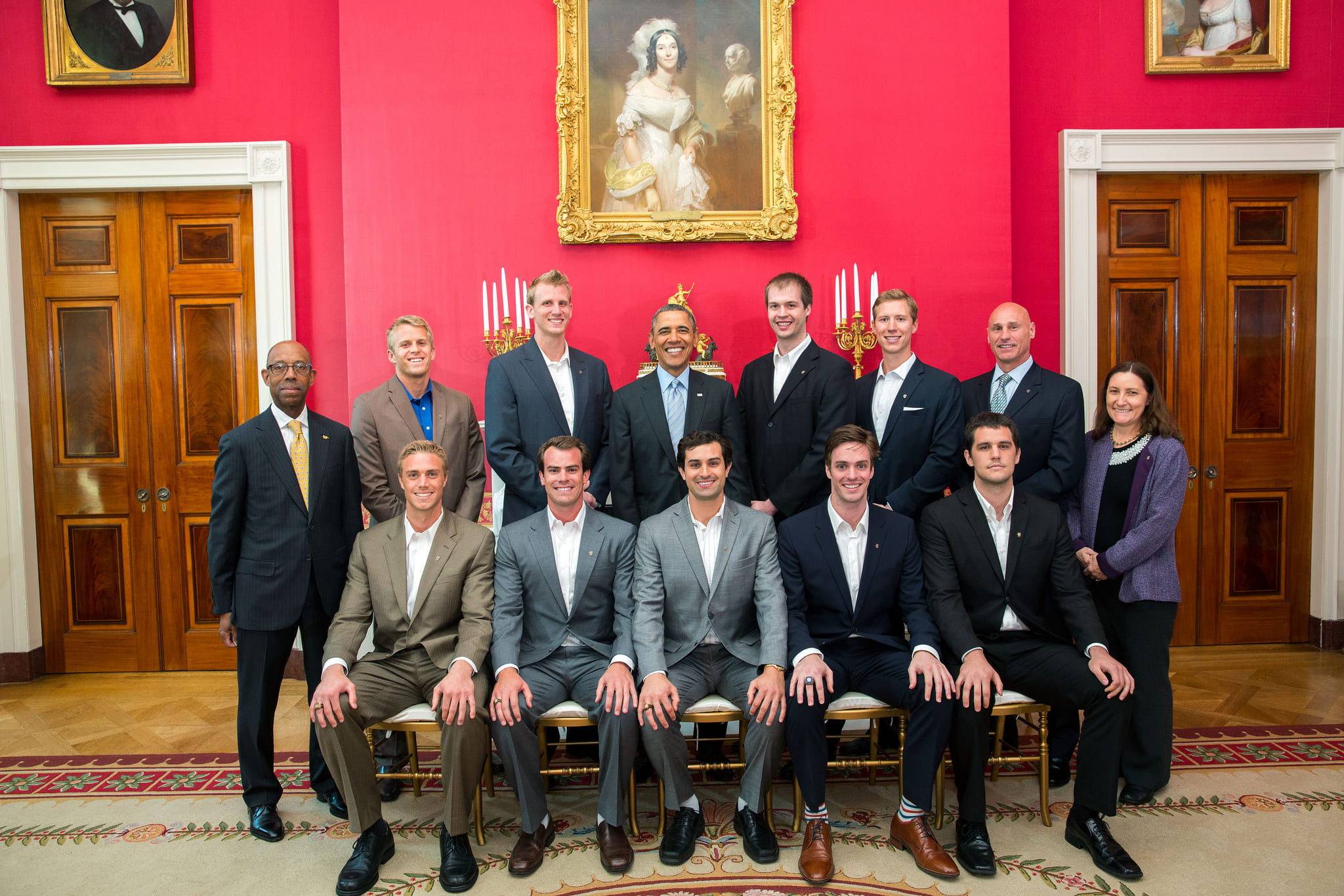 NCAA championship volleyball team with Obama