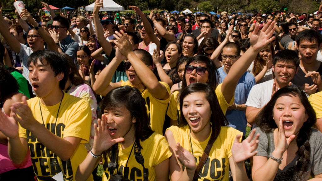 Students cheering at a campus event