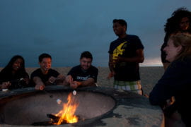 Students having a bonfire