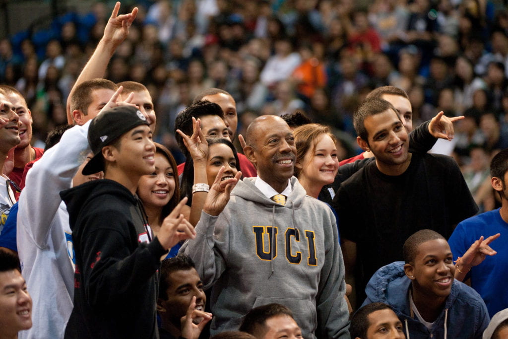 Chancellor Michael Drake with students