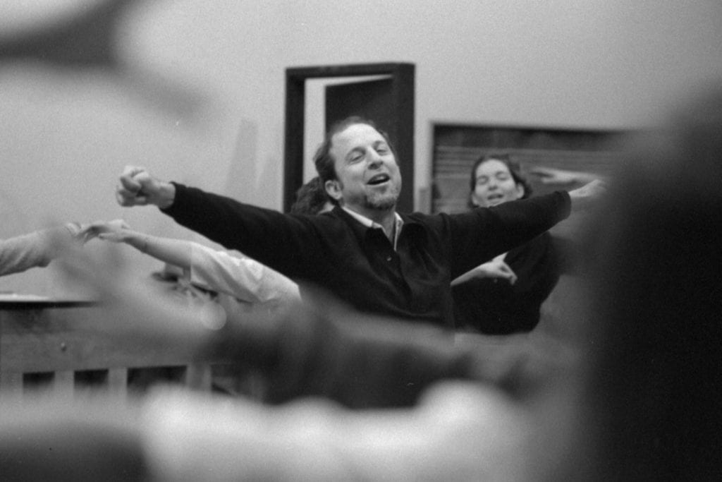 Robert Cohen leads an exercise during a drama rehearsal in 1981