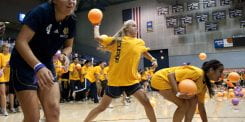 Students in last year’s successful quest for the world-record dodgeball game