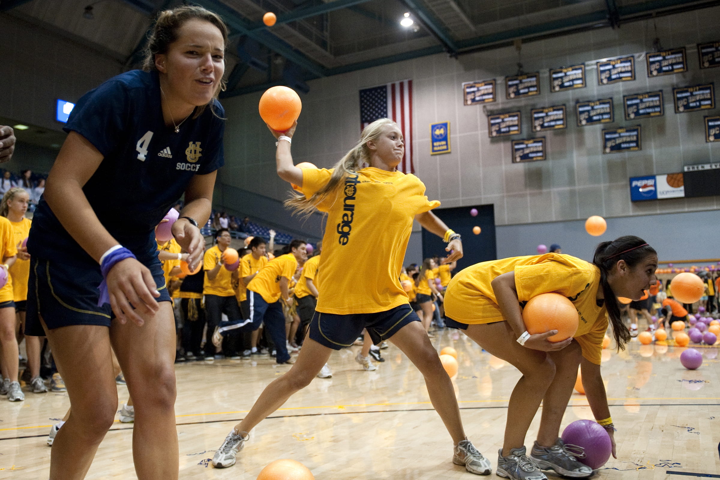 Students in last year’s successful quest for the world-record dodgeball game