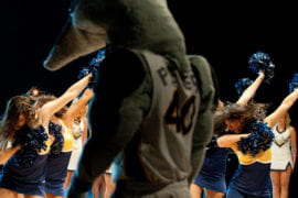 UCI pep squads contribute to the evening as Peter the Anteater looks on.