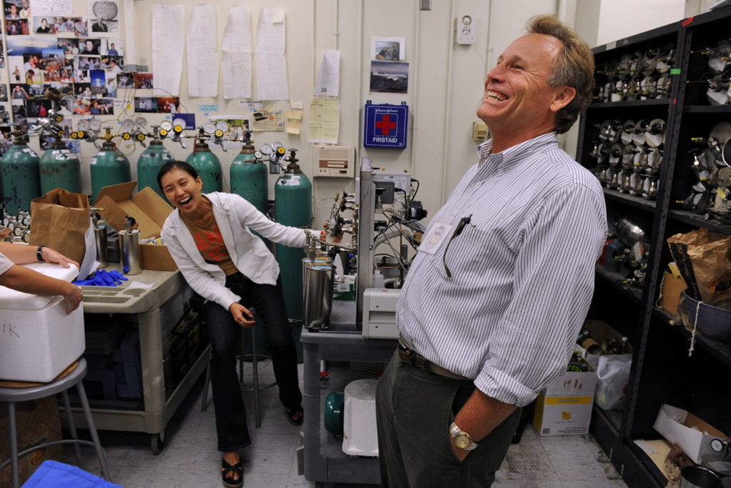 UCI chemistry department chair Donald Blake and grad student Julie Lee