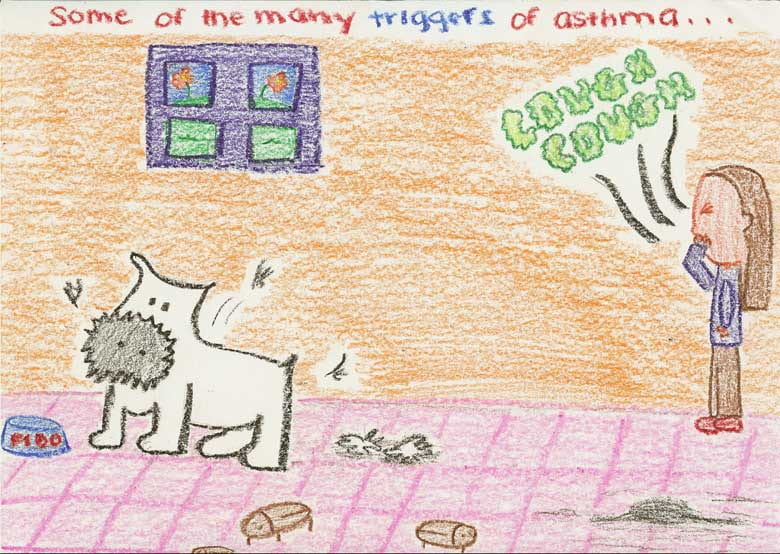 A student's drawing of common allergy triggers