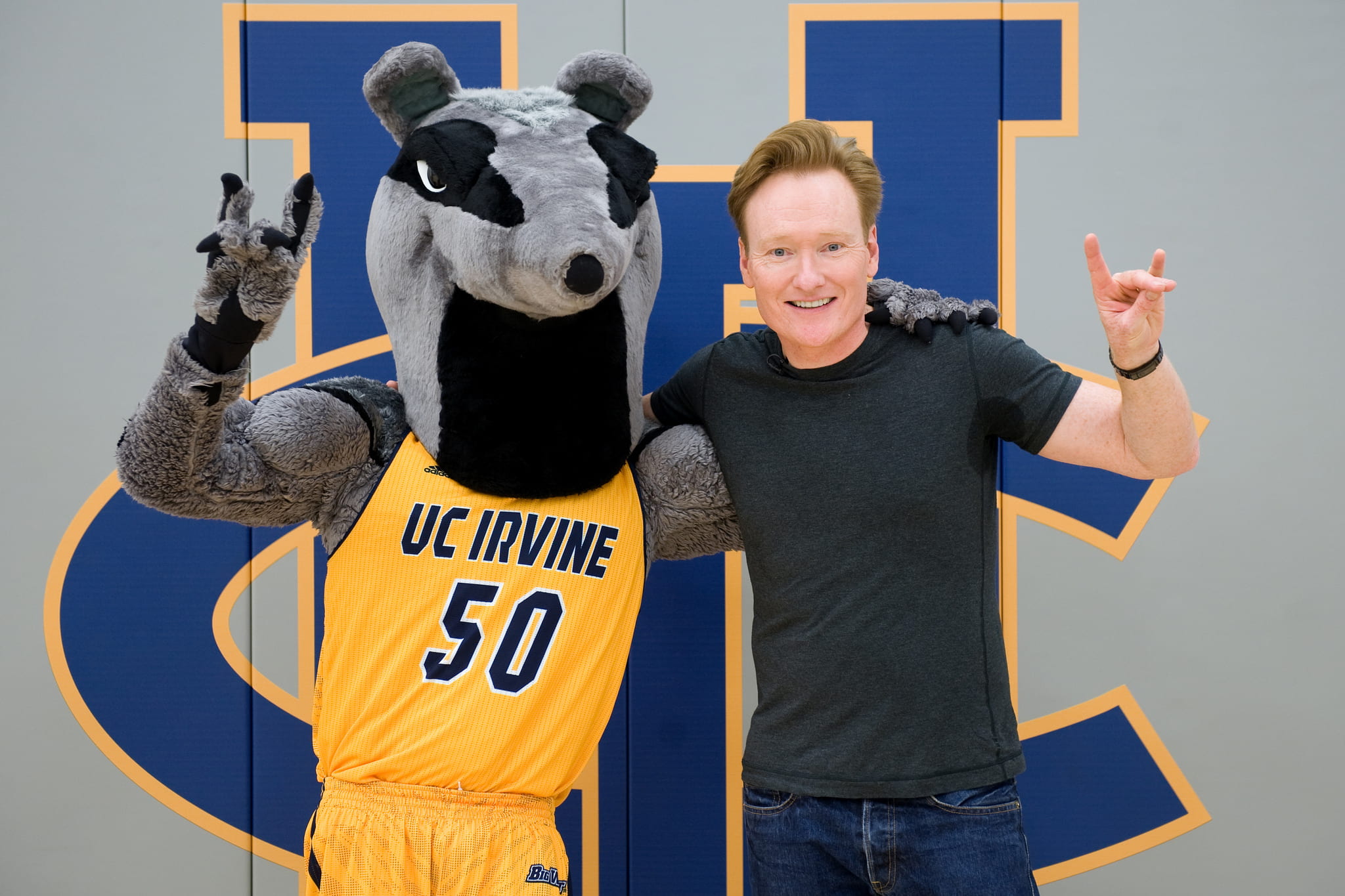 Conan O'Brien doing the Zot with Peter the Anteater
