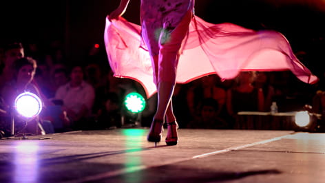 Natasha Sayani's skirt on a model walking down the runway