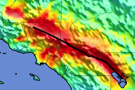 Map shows movement during a magnitude 7.8 earthquake on the southern San Andreas Fault