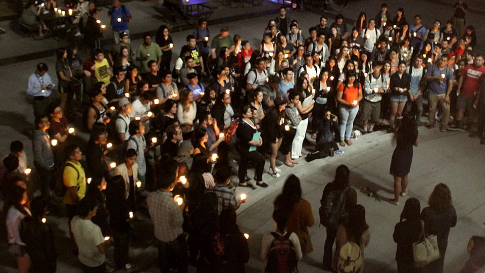 More than 300 students gathered last week for a vigil to show compassion for and solidarity with victims of the Nepal earthquake