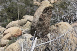 Unnamed fragile rock stack in Grass Valley area in the San Bernardino Mountains in California