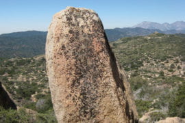 Unnamed fragile rock stack in Grass Valley area in the San Bernardino Mountains in California