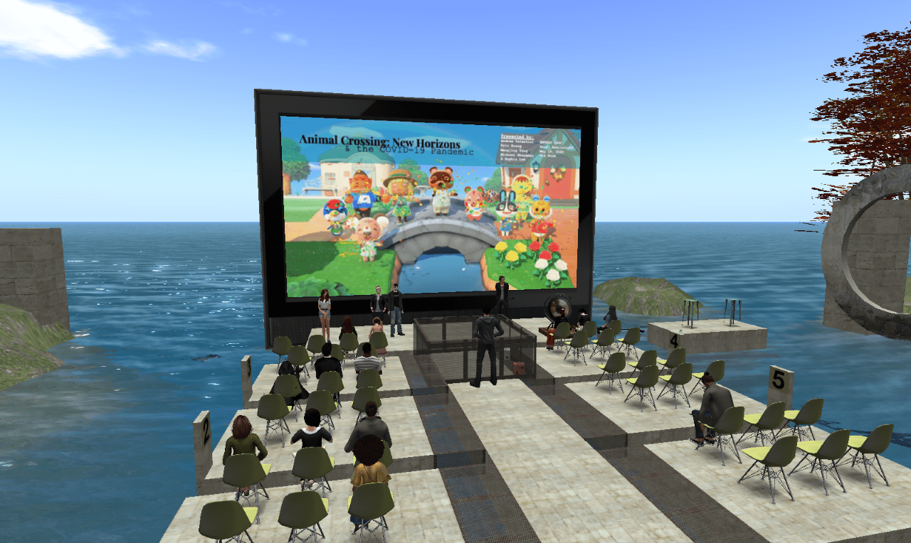 Avatars summarize students’ progress on research projects in a UCI course that takes place in a fantastical 3D online environment called Anteater Island.