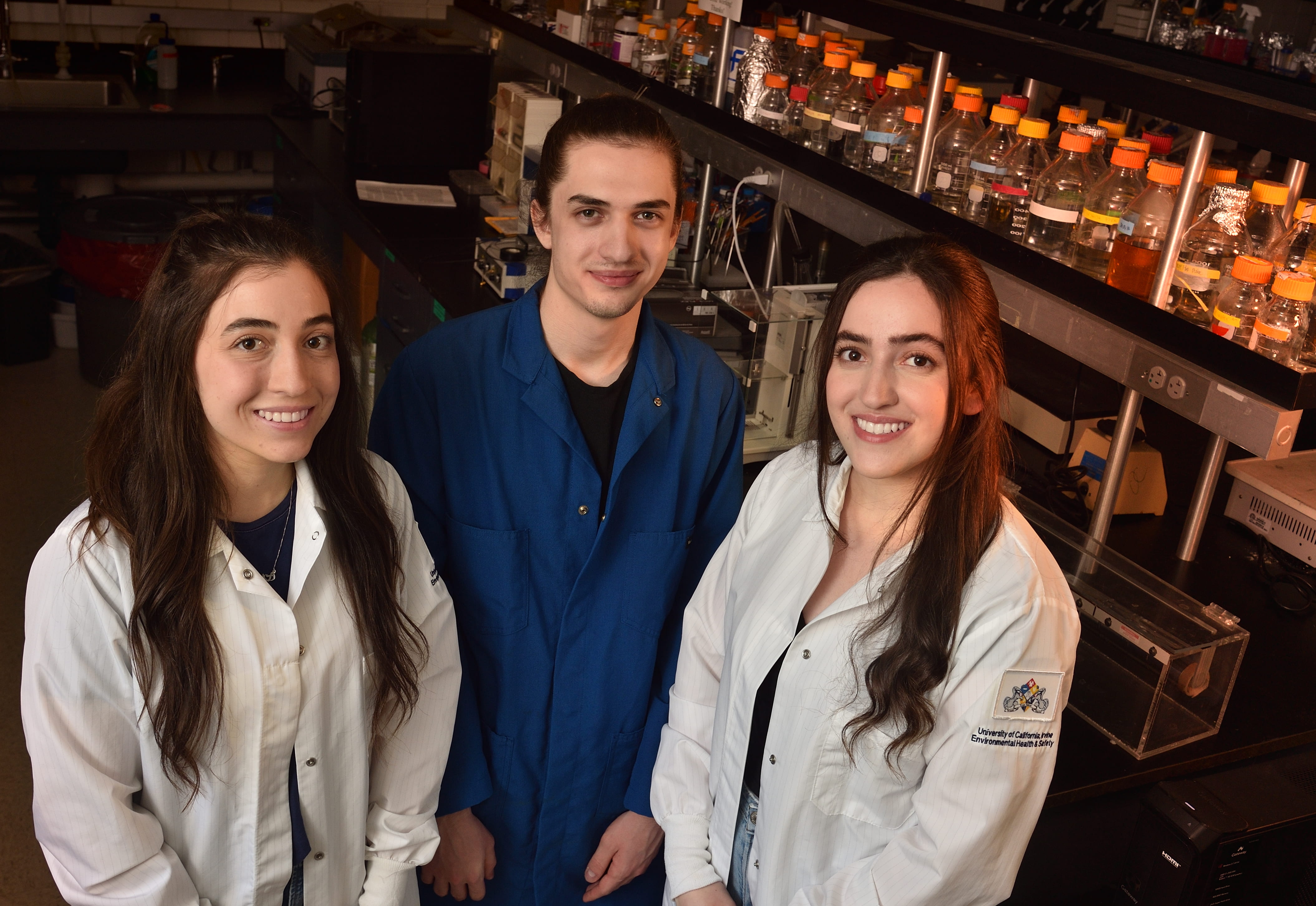 Brother and sisters, all UCI Department of Pharmaceutical Sciences grad students. From left, Wedad Alhassen, Sammy Alhassen and Lamees Alhassen.