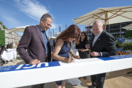 UCI hosts topping-out ceremony for Susan & Henry Samueli College of Health Sciences