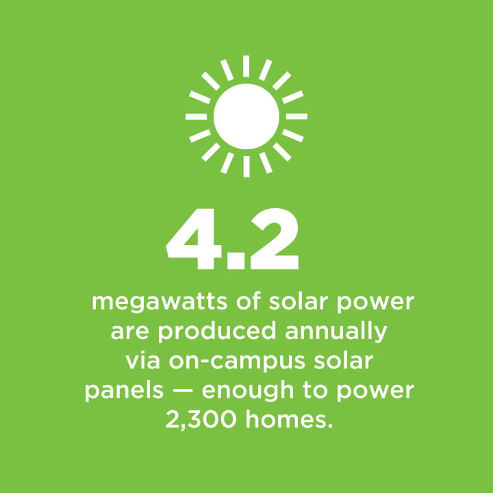 4.2 megawatts of solar power are produced annually via on-campus solar panels - enough to power 2,300 homes.
