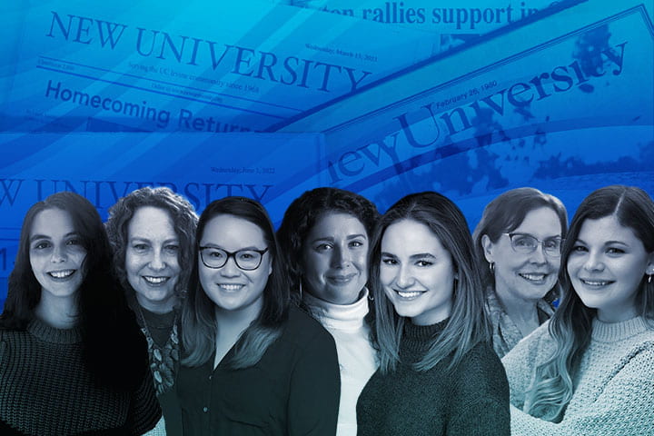 Seven former editors-in-chief and two managing editors of the New University campus newspaper at UCI.