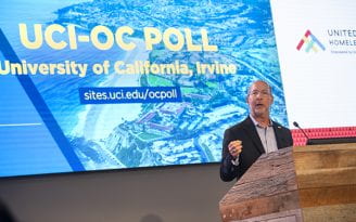 Jon Gould, dean of the UCI school of social ecology presents 2023 UCI-OC Poll findings/