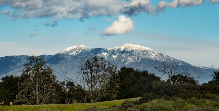 The UCI Ecological Preserve affords spectacular views, such as this one of a snow-capped Saddleback Mountain.