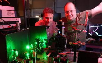 Two male scientists in a research laboratory.