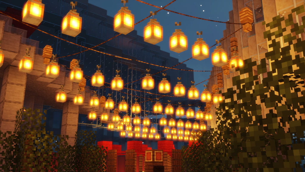 Even the string lighting outside The Paul Merage School of Business is depicted in the simulatiin @minecraft.uci on Instagram